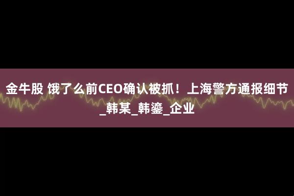 金牛股 饿了么前CEO确认被抓！上海警方通报细节_韩某_韩鎏_企业