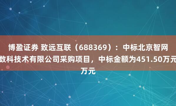 博盈证券 致远互联（688369）：中标北京智网数科技术有限公司采购项目，中标金额为451.50万元