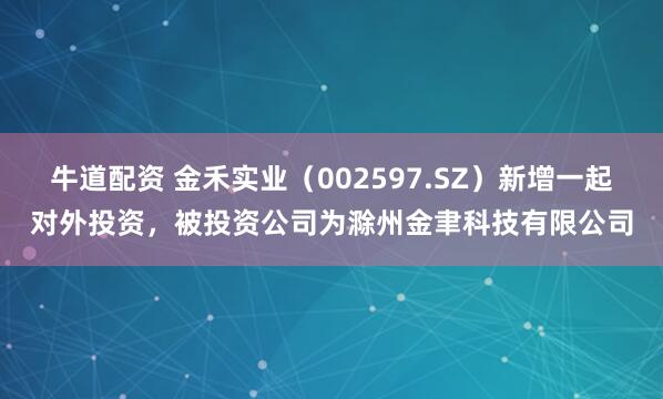 牛道配资 金禾实业（002597.SZ）新增一起对外投资，被投资公司为滁州金聿科技有限公司